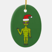 Space Alien in een Santa Hat persoonlijke kerstmis Keramisch Ornament (Voorkant)