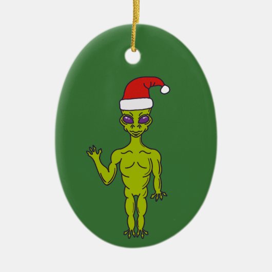 Space Alien in een Santa Hat persoonlijke kerstmis Keramisch Ornament (Voorkant)