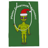 Space Alien in een Santa Hat persoonlijke kerstmis Medium Cadeauzakje (Voorkant)