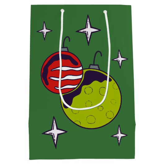 Space Alien in een Santa Hat persoonlijke kerstmis Medium Cadeauzakje (Achterkant)