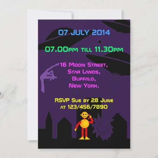 Space Alien Kids Birthday Party Kaart (Achterkant)