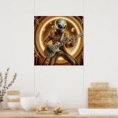 Space Alien, Mannelijk Gitaar spelen, Sharp Dresse Poster (Keuken)