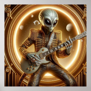 Space Alien, Mannelijk Gitaar spelen, Sharp Dresse Poster
