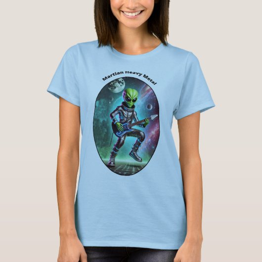 Space Alien Martian speelt gitaar URM T-shirt (Voorkant)