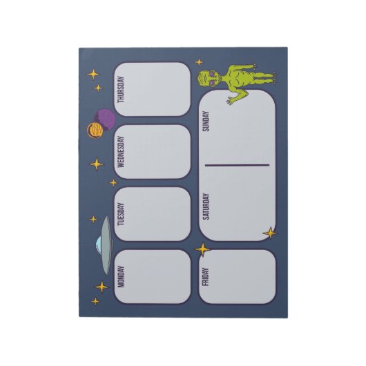 Space Alien met Flying Saucer Planner Pad Notitieblok (Linkerzijde)