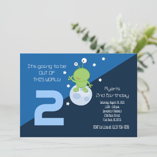 Space Alien Outerspace 5x7 uitnodiging op zaterdag (Staand voorkant)