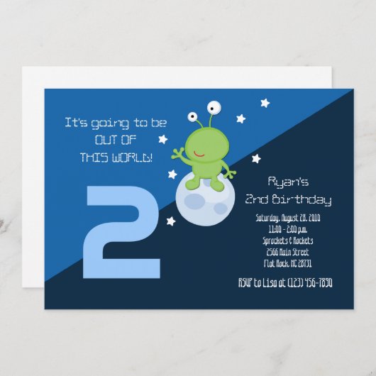 Space Alien Outerspace 5x7 uitnodiging op zaterdag (Voorkant / Achterkant)