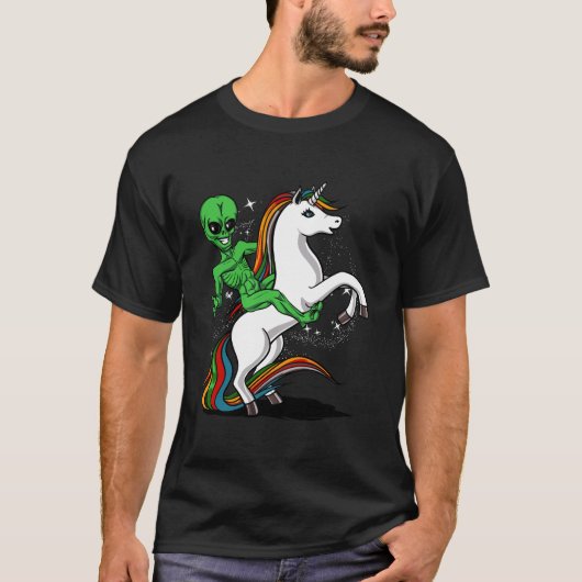 Space Alien Riding Eenhoorn Grappig UFO Jongens Me T-shirt (Voorkant)