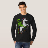 Space Alien Riding Magical Unicorn UFO T-shirt (Voorkant volledig)