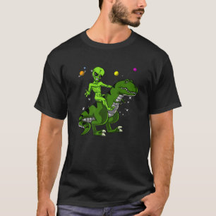Space Alien Riding Rex Dinosaur Science Fiction Ki T-shirt