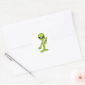 Space Alien Ronde Sticker (Envelop)