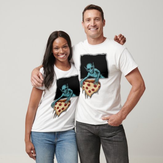 Space Alien steelt een stukje pizza T-shirt (Unisex)