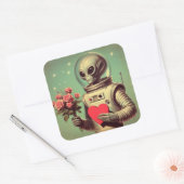 Space Alien Valentijn Sci Fi Romantisch Valentijns Vierkante Sticker (Envelop)