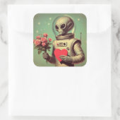 Space Alien Valentijn Sci Fi Romantisch Valentijns Vierkante Sticker (Tas)