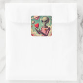 Space Alien Valentijn Sci Fi Romantisch Valentijns Vierkante Sticker (Tas)