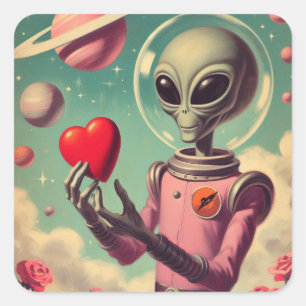 Space Alien Valentijn Sci Fi Romantisch Valentijns Vierkante Sticker