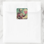Space Alien Valentijn Sci Fi Romantisch Valentijns Vierkante Sticker (Tas)
