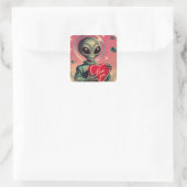 Space Alien Valentijn Sci Fi Romantisch Valentijns Vierkante Sticker (Tas)