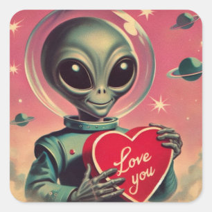 Space Alien Valentijn Sci Fi Romantisch Valentijns Vierkante Sticker