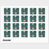 Space Alien Valentijn Sci Fi Romantisch Valentijns Vierkante Sticker (Vel)