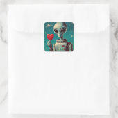 Space Alien Valentijn Sci Fi Romantisch Valentijns Vierkante Sticker (Tas)