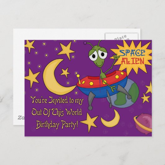 Space Alien Verjaardag Uitnodigingen (Voorkant / Achterkant)