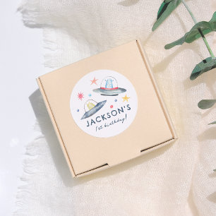 Space Aliens Planeten & Begint 1e Verjaardagsfeest Ronde Sticker