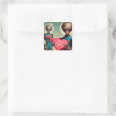 Space Aliens Valentijn Sci Fi Romantisch Valentijn Vierkante Sticker (Tas)