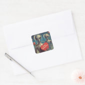 Space Aliens Valentijn Sci Fi Romantisch Valentijn Vierkante Sticker (Envelop)