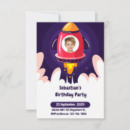 Space and Spaceship Photo Kids Birthday Invitation Kaart