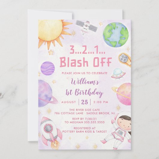 Space Astronaut 1e verjaardagsfeestje Kaart (Voorkant)