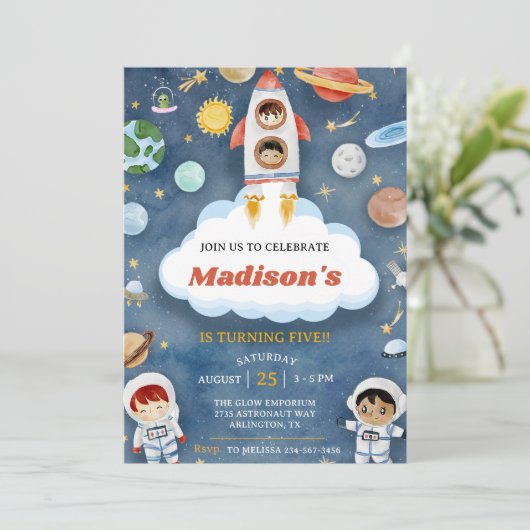 Space Astronaut Any Age Uitnodiging voor een verja (Staand voorkant)
