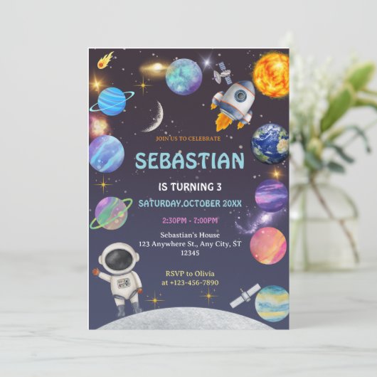Space Astronaut Any Age Uitnodiging voor een verja (Staand voorkant)