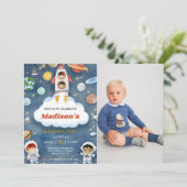 Space Astronaut Any Age Verjaardagsfeestfoto Kaart (Staand voorkant)