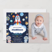 Space Astronaut Any Age Verjaardagsfeestfoto Kaart (Voorkant)