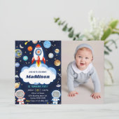Space Astronaut Any Age Verjaardagsfeestfoto Kaart (Staand voorkant)