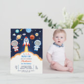 Space Astronaut Any Age Verjaardagsfeestfoto Kaart (Staand voorkant)