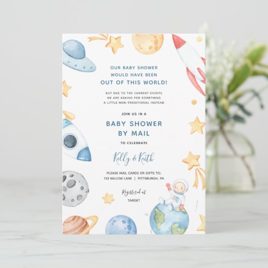 Space Astronaut Baby shower per Mail uitnodiging (Staand voorkant)