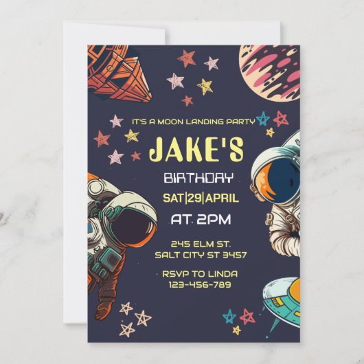 Space Astronaut Birthday Invitation Kaart (Voorkant)