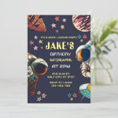 Space Astronaut Birthday Invitation Kaart (Staand voorkant)