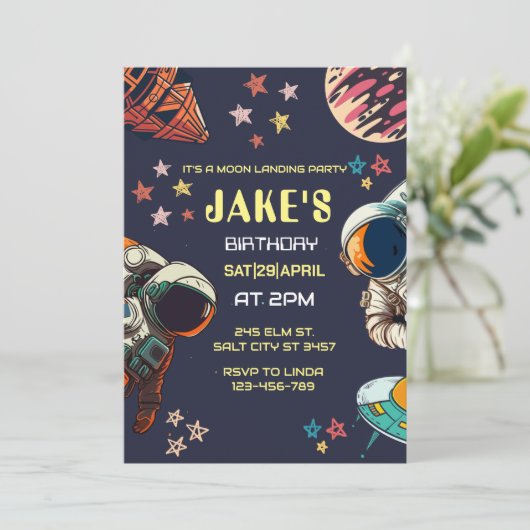 Space Astronaut Birthday Invitation Kaart (Staand voorkant)
