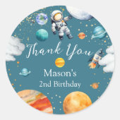 Space Astronaut Birthday Thank You Sticker (Voorkant)