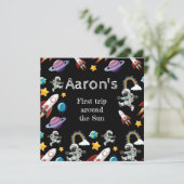 Space Astronaut Black eerste verjaardag Feestdagenkaart (Staand voorkant)