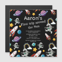 Space Astronaut Black eerste verjaardag Magnetische Uitnodiging
