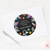 Space Astronaut Black eerste verjaardag Ronde Sticker (Envelop)
