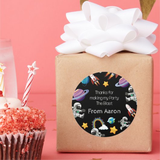 Space Astronaut Black eerste verjaardag Ronde Sticker (Feest)