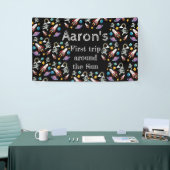 Space Astronaut Black eerste verjaardag Spandoek (Beurs)