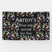 Space Astronaut Black eerste verjaardag Spandoek (Horizontaal)