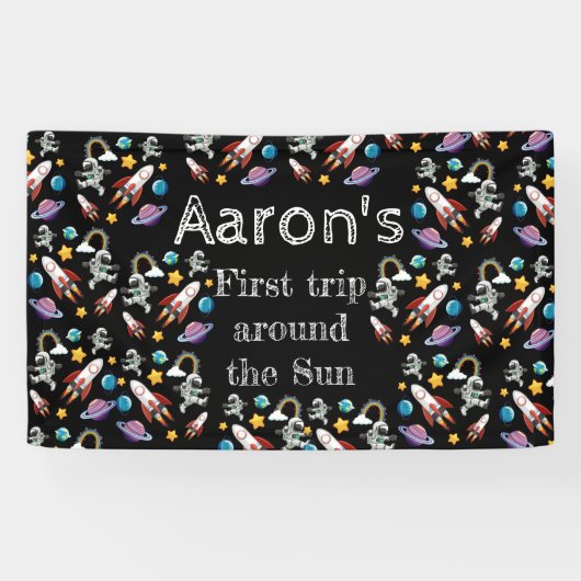 Space Astronaut Black eerste verjaardag Spandoek (Horizontaal)
