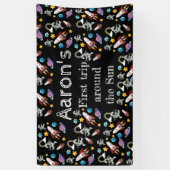 Space Astronaut Black eerste verjaardag Spandoek (Verticaal)